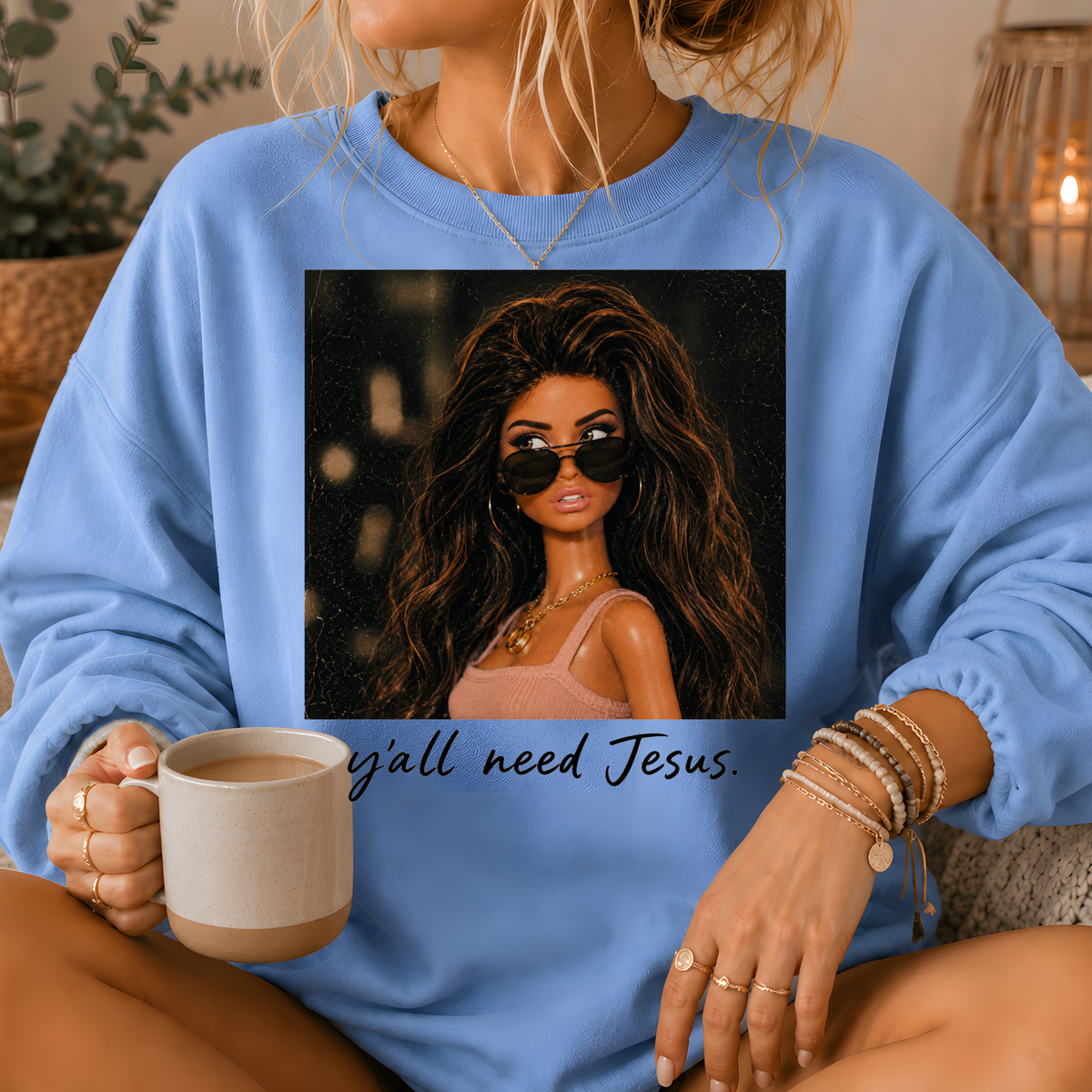 Y'all Need Jesus Fashion Doll Crewneck Sweatshirt