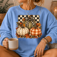 Pumpkin Plaid Bow Floral Crewneck Sweatshirt