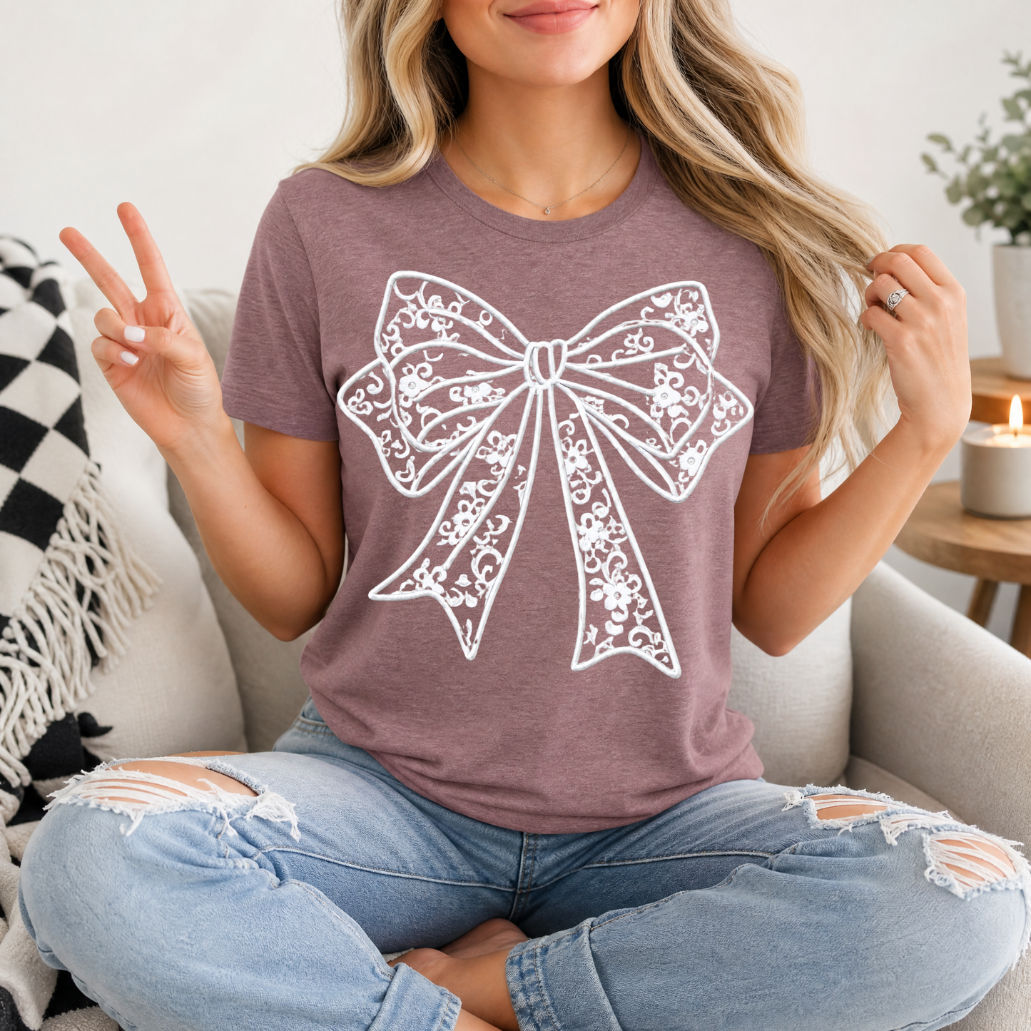 Floral Lace Bow Premium Graphic Tee