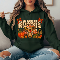 Nonnie Thanksgiving Patchwork Turkey Bow Graphic Hoodie