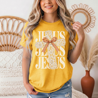 Jesus Lace Cross & Gingham Bow Christian Graphic Tee
