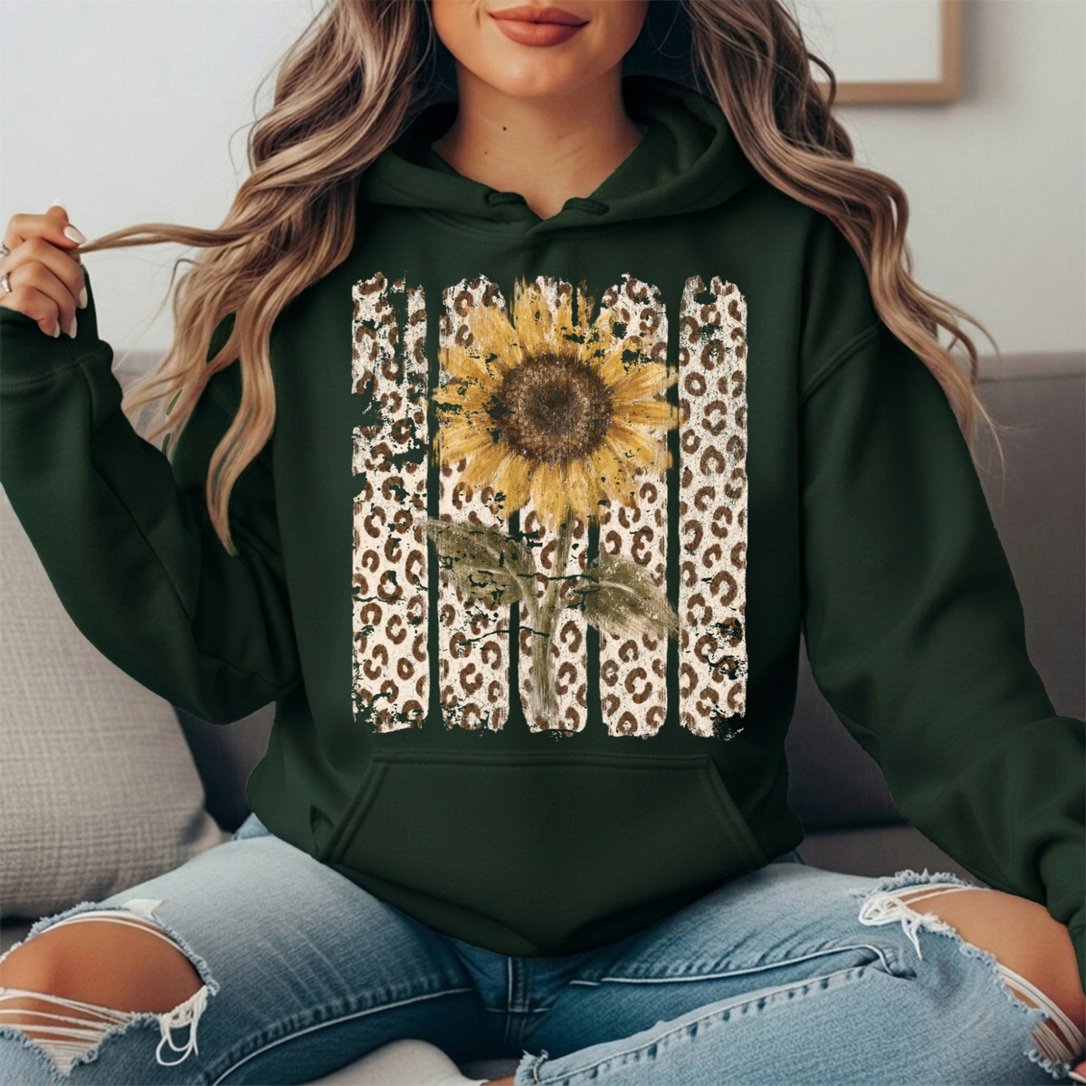 Sunflower Leopard Stripe Graphic Hoodie