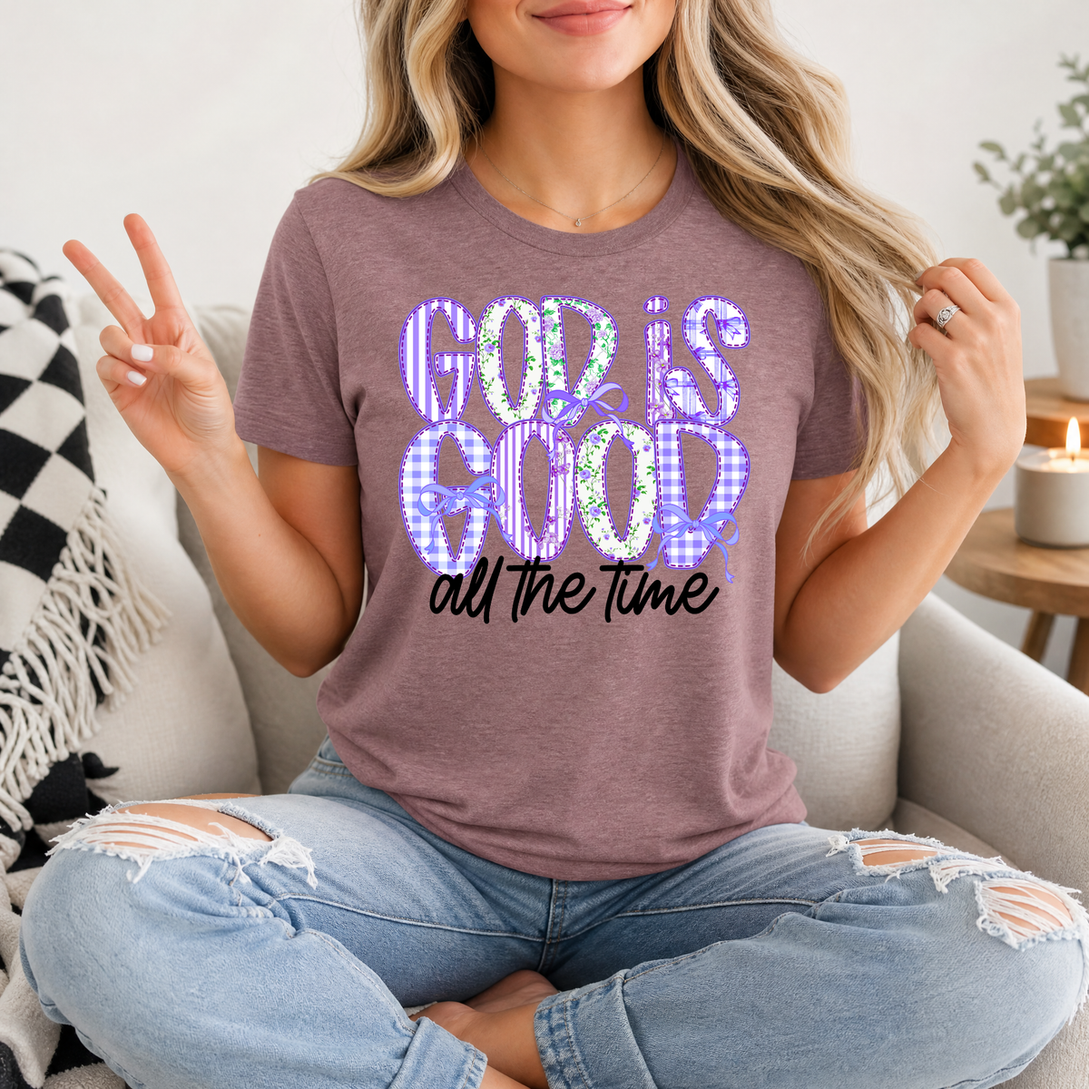 God Is Good Purple Floral Premium Graphic Tee