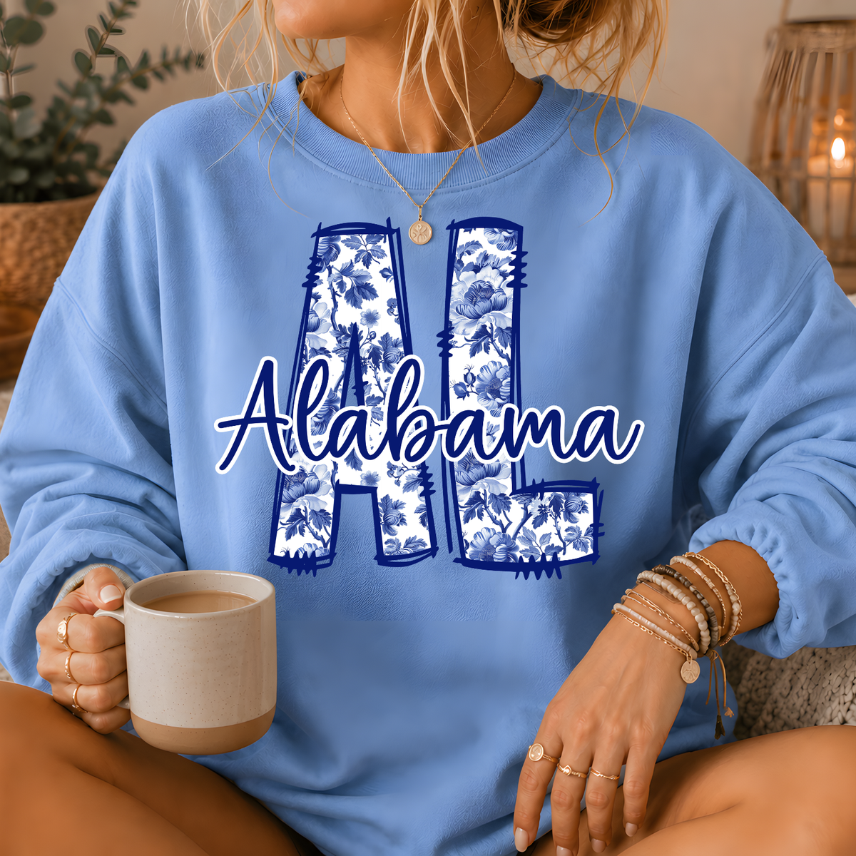 Alabama Blue Floral AL Crewneck Sweatshirt