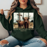 Follow the Word Not the Herd Highland Cow Graphic Hoodie
