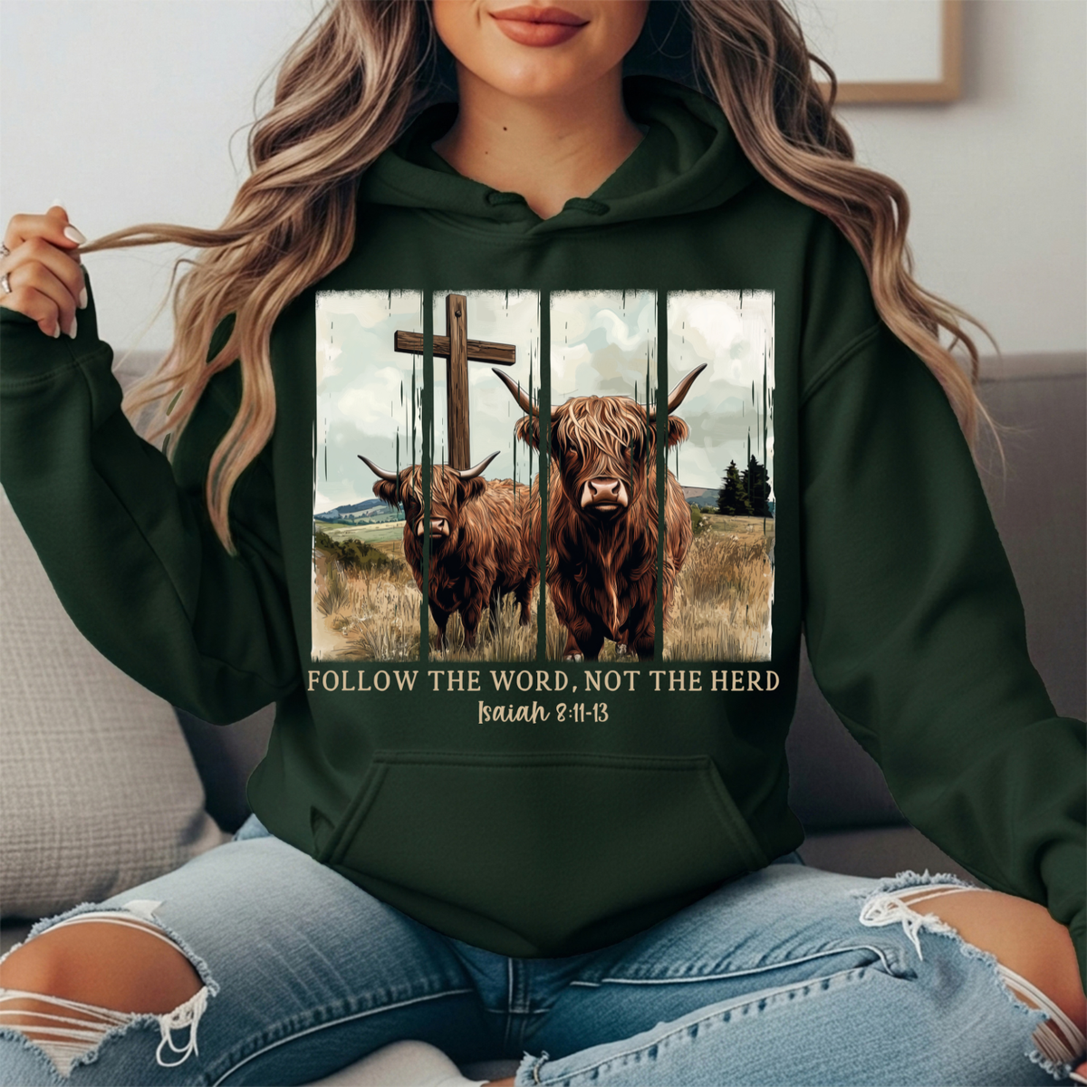 Follow the Word Not the Herd Highland Cow Graphic Hoodie