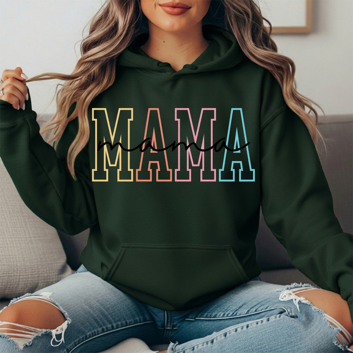 Pastel Mama Outline Graphic Hoodie