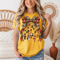 Christmas Plaid Bow & Holiday Charms Graphic Tee