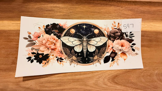 #597 Dark Butterfly with flowers