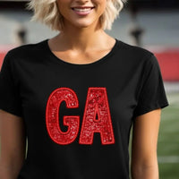 Red GA Sequin Letter Graphic Tee | Georgia Pride Shirt | Georgia Football Shirt K's Krafty Barn