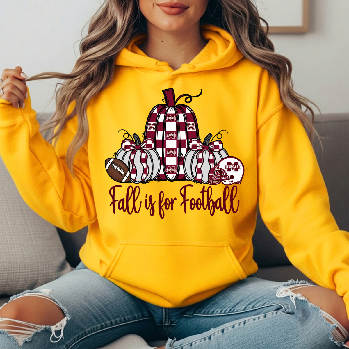 Mississippi State Fall Is for Football Pumpkin Graphic Hoodie