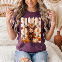 Fall Highland Cow Leopard Bow & Pumpkin Graphic Tee
