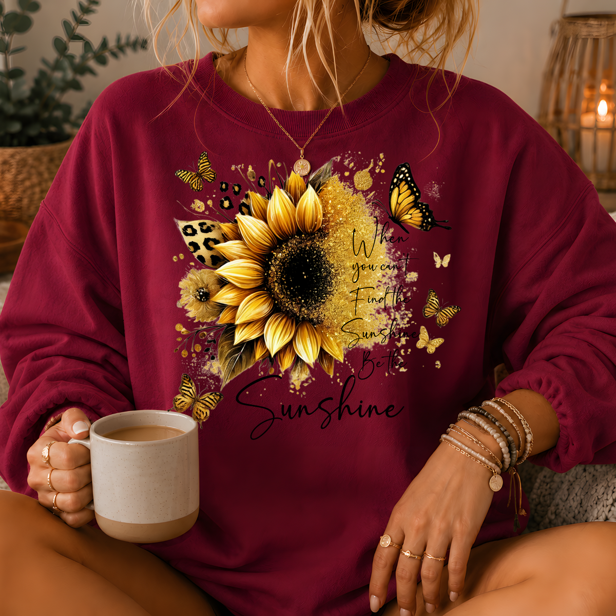 Be the Sunshine Sunflower Butterfly Crewneck Sweatshirt