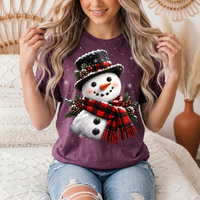 Snowman Buffalo Plaid Scarf Christmas Graphic Tee