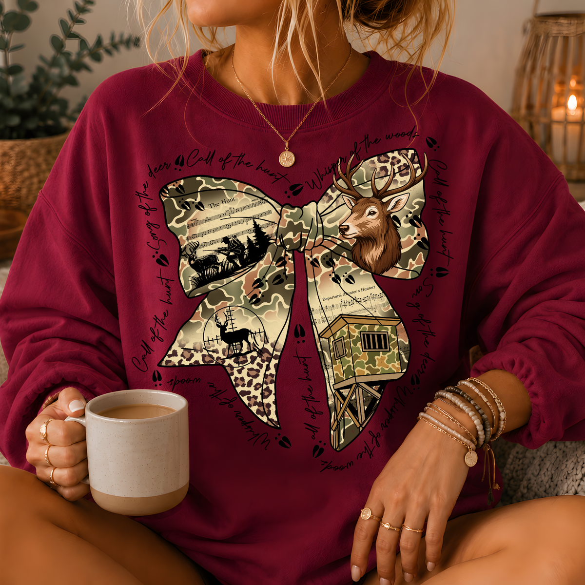Camo Deer Hunting Bow Crewneck Sweatshirt