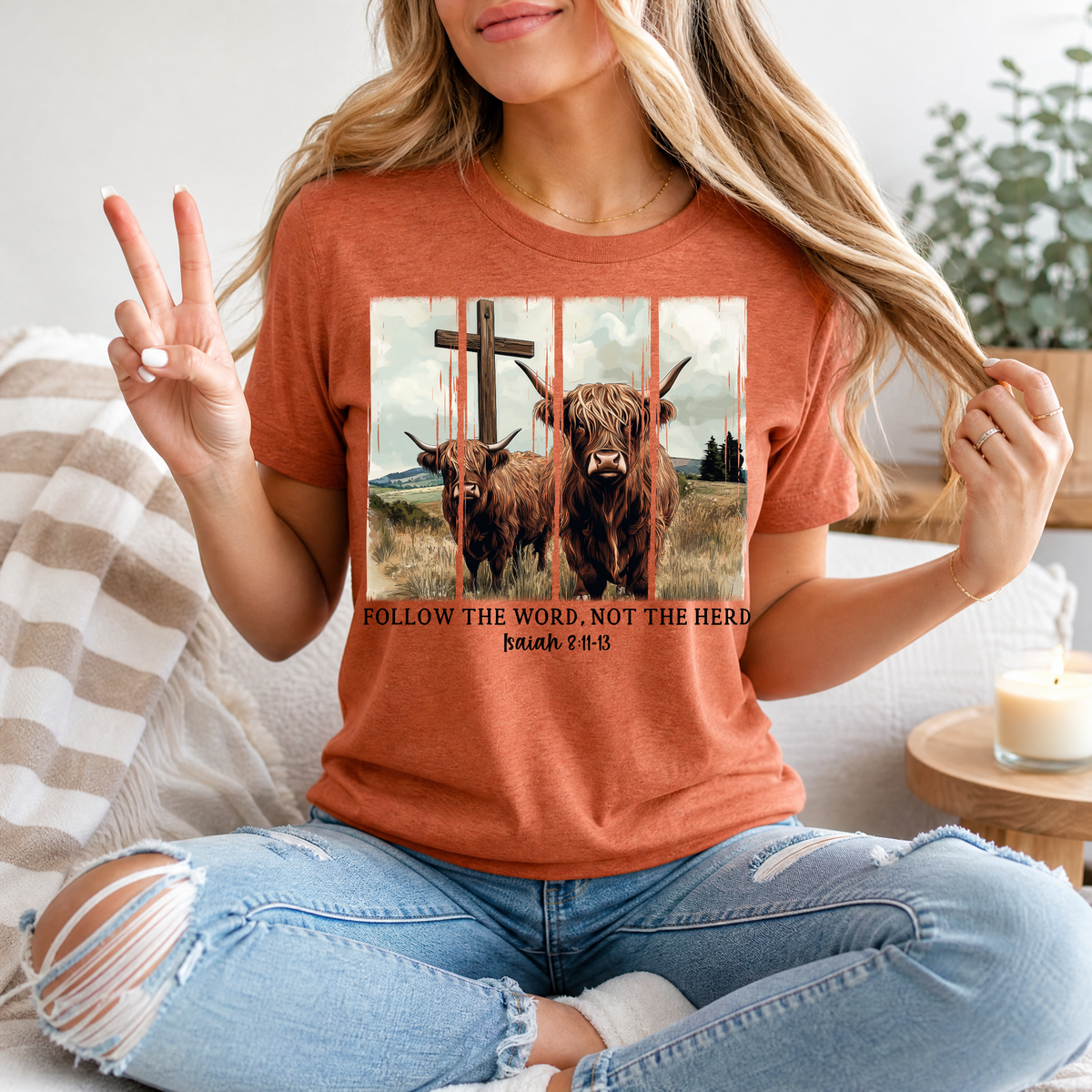 Follow the Word, Not the Herd Highland Cow Graphic Tee
