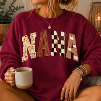Nana Fall Patchwork Print Crewneck Sweatshirt