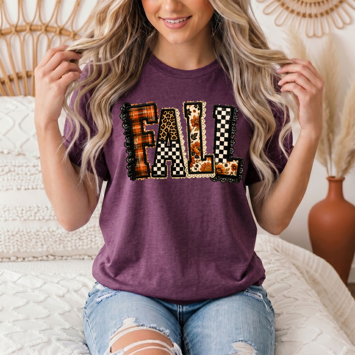 Fall Plaid Leopard & Floral Patchwork Graphic Tee
