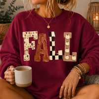 Fall Patchwork Print Crewneck Sweatshirt