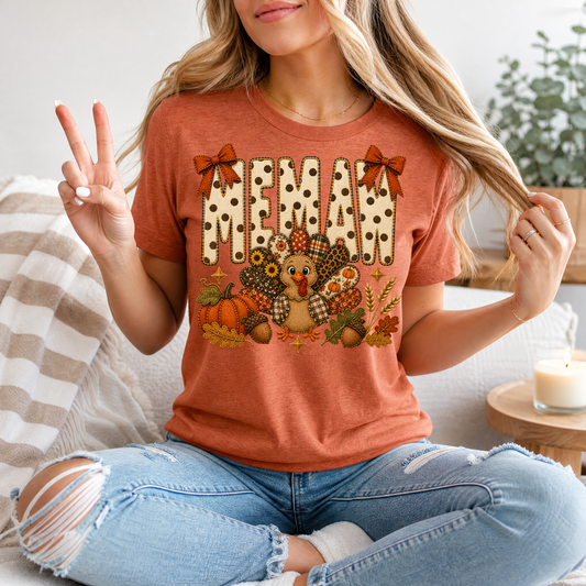 Memaw Thanksgiving Turkey & Bow Graphic Tee