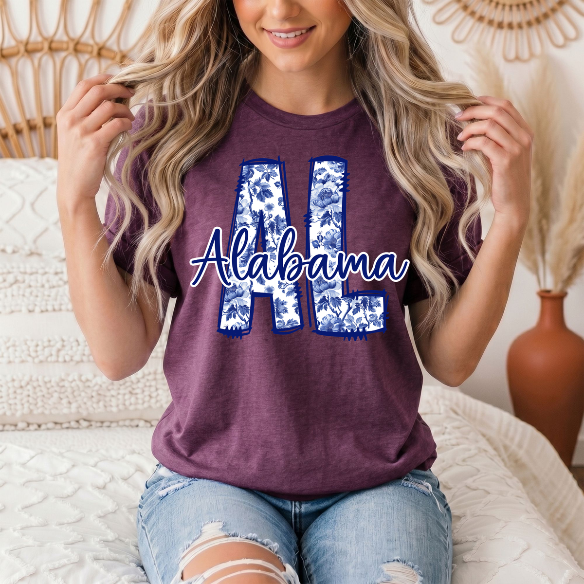 Alabama Blue Floral AL Graphic Tee