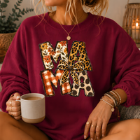Mama Mixed Print Bow Crewneck Sweatshirt