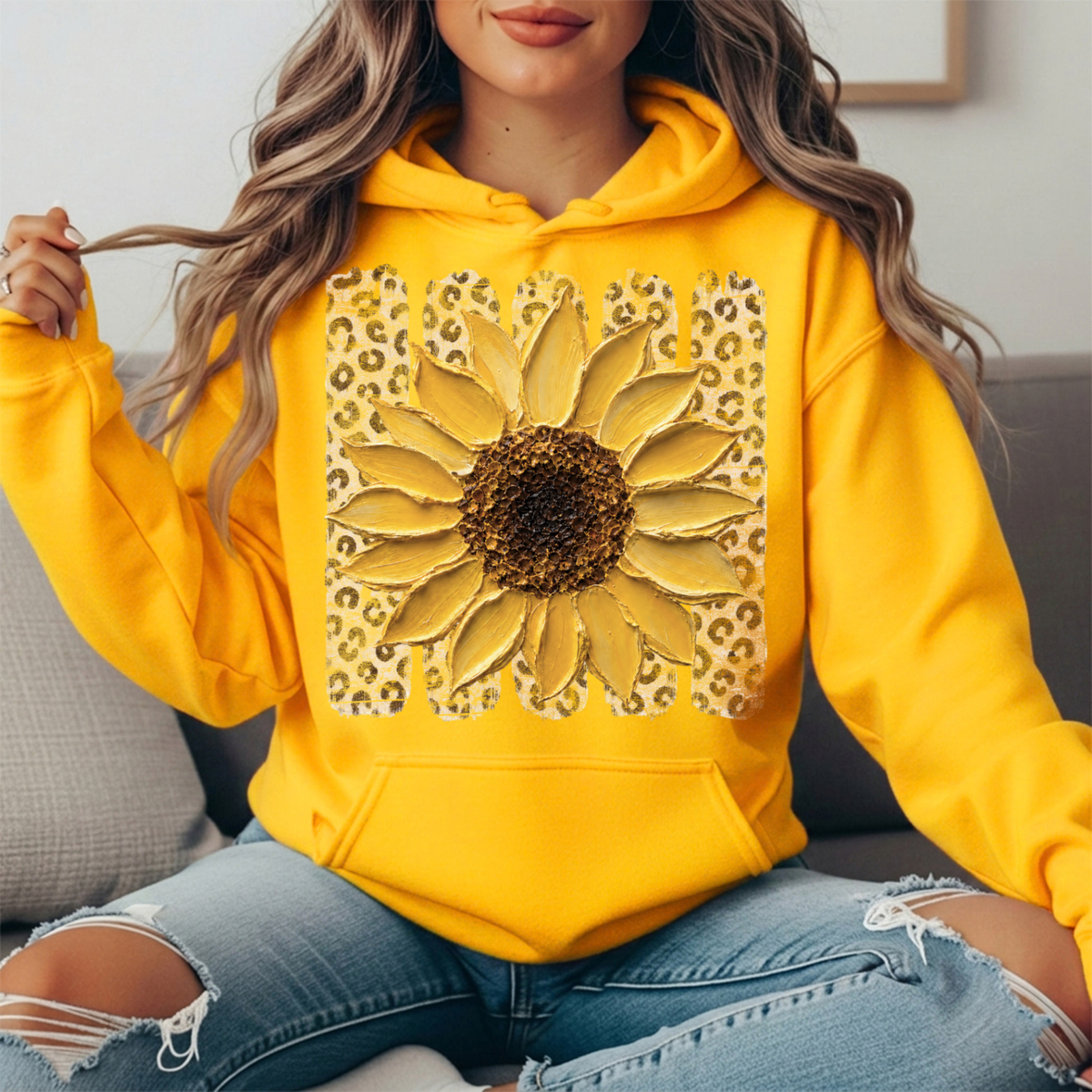 Sunflower Leopard Stripe Graphic Hoodie