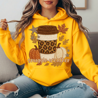 Snuggle Weather Faux Embroidery Coffee Hoodie Sweatshirt