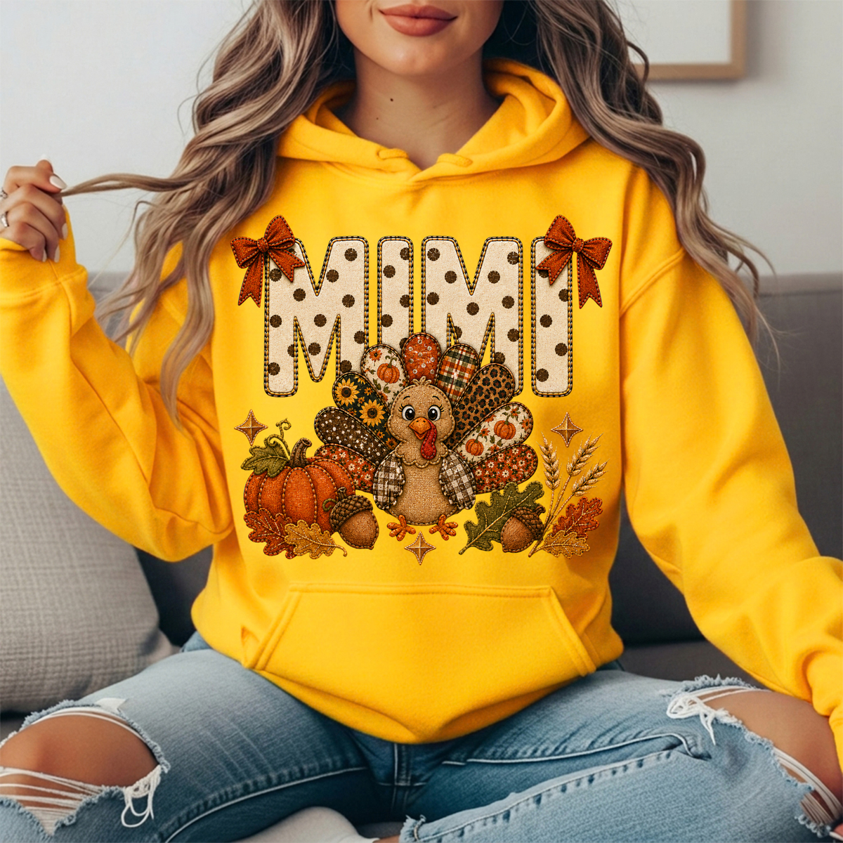 Mimi Thanksgiving Turkey & Rust Bows Graphic Hoodie