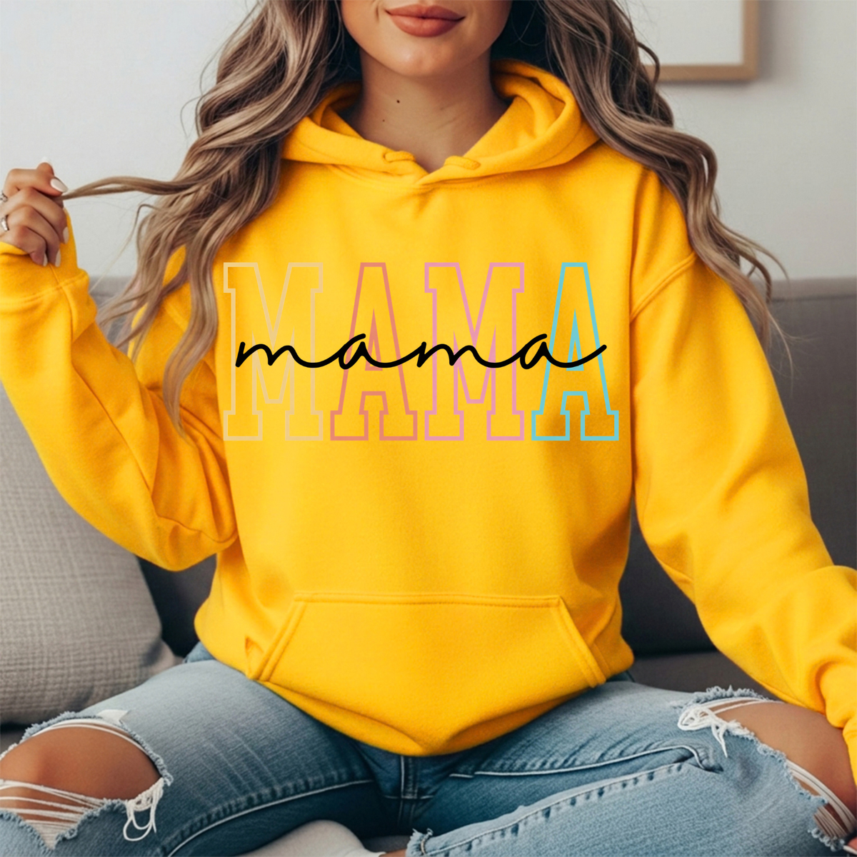 Pastel Mama Outline Graphic Hoodie