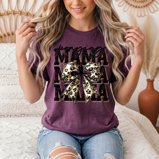 Praying Mama Leopard Bow & Cross Graphic Tee