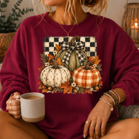 Pumpkin Plaid Bow Floral Crewneck Sweatshirt