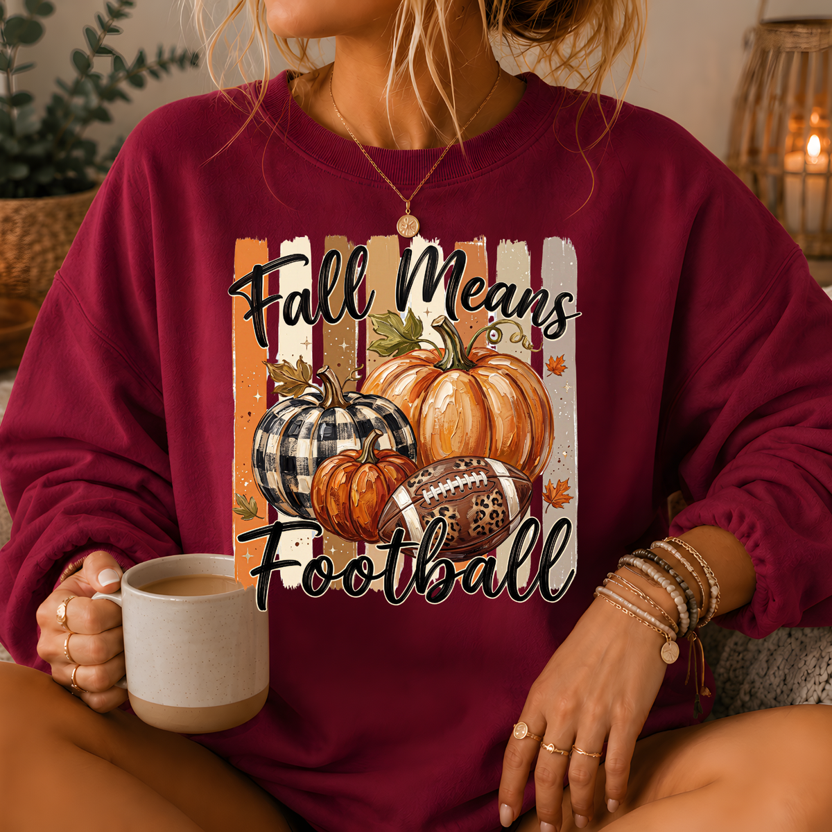 Fall Means Football Pumpkin Crewneck Sweatshirt