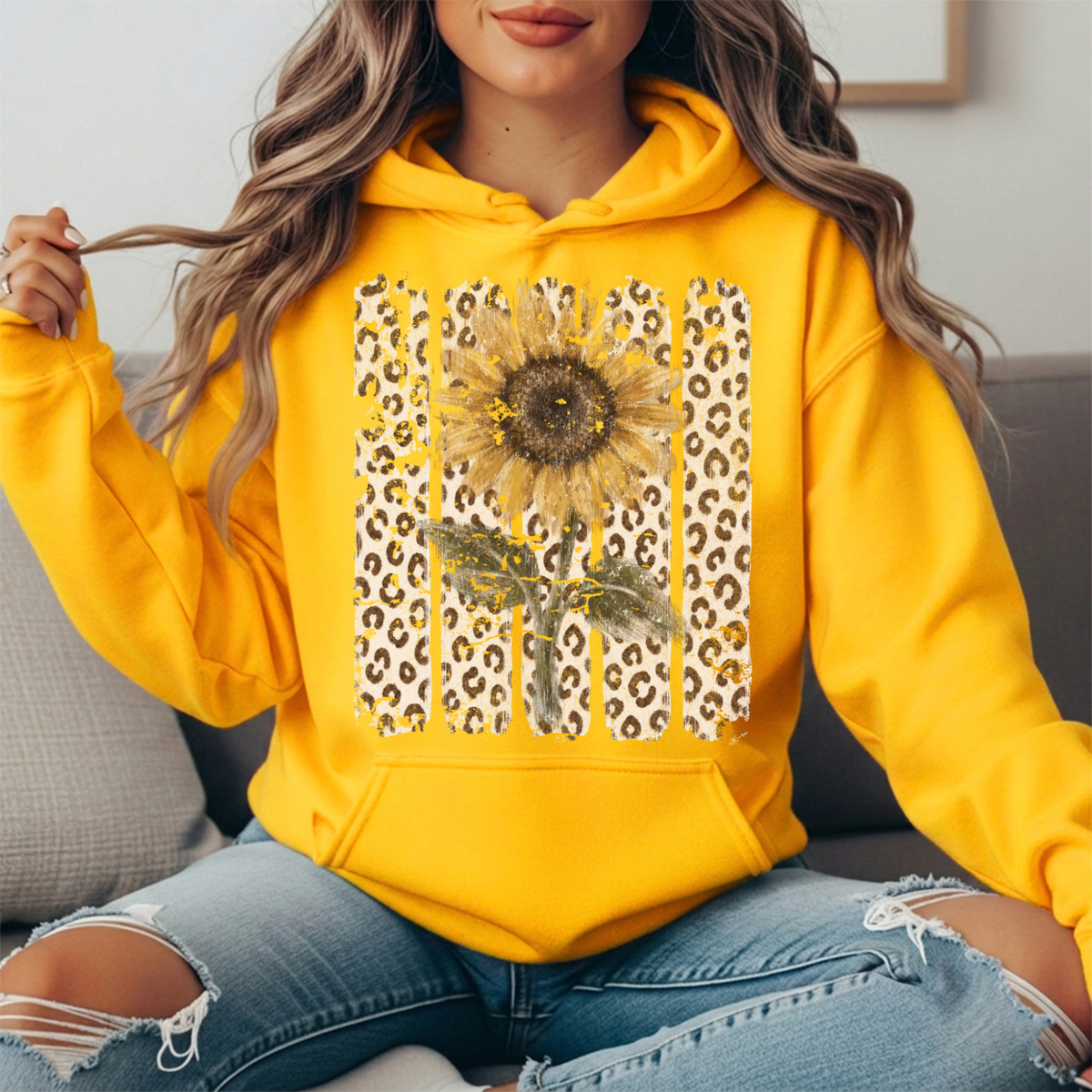 Sunflower Leopard Stripe Graphic Hoodie