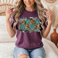 Turquoise & Cow Print Mama Western Graphic Tee