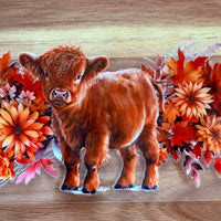 #31 Brown Highland cow with fall flowers K's Krafty Barn