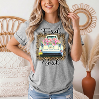 Ford Girl Floral Vintage Truck & Leopard Graphic Tee