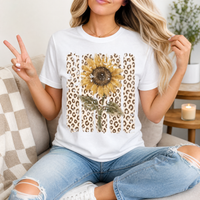 Distressed Sunflower & Leopard Print Graphic Tee