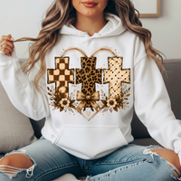 Three Crosses Leopard Floral Bow Graphic Hoodie