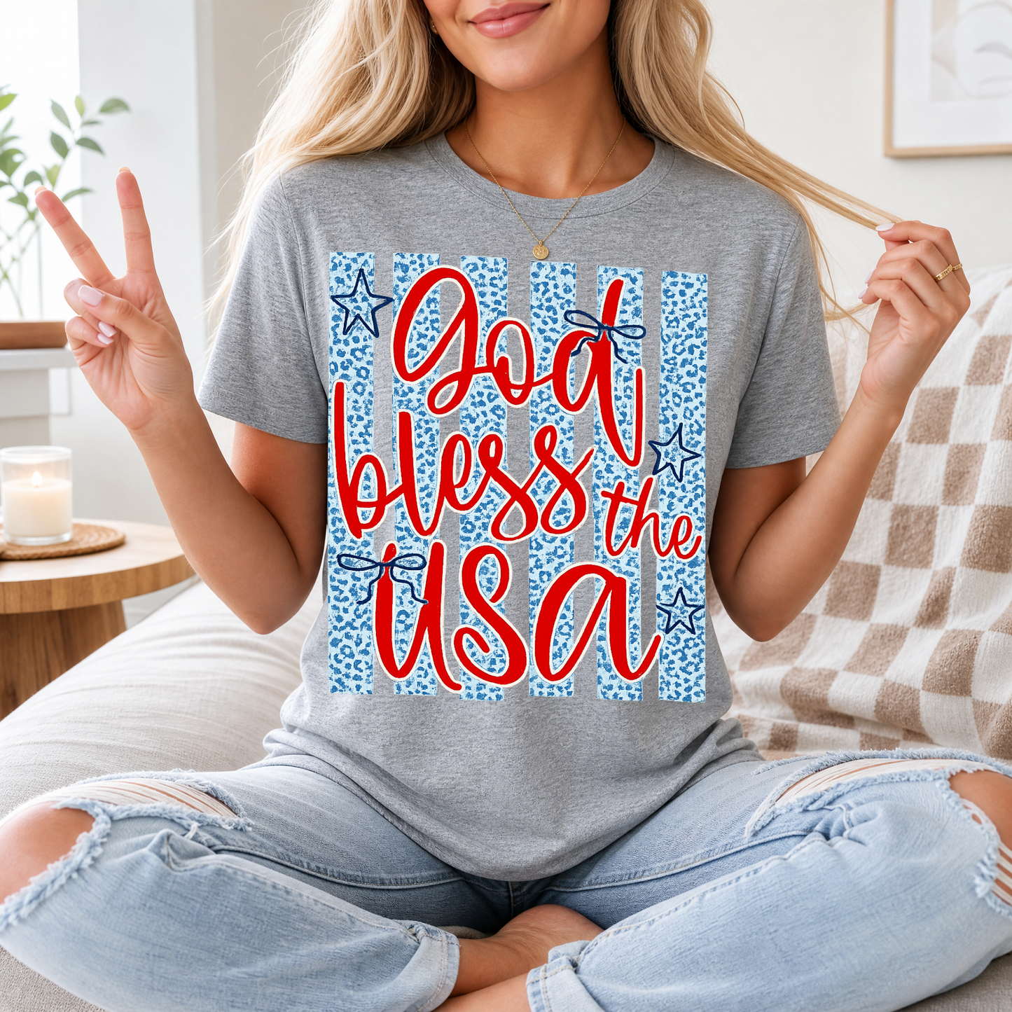God Bless The USA Cheetah Blue Premium Graphic Tee
