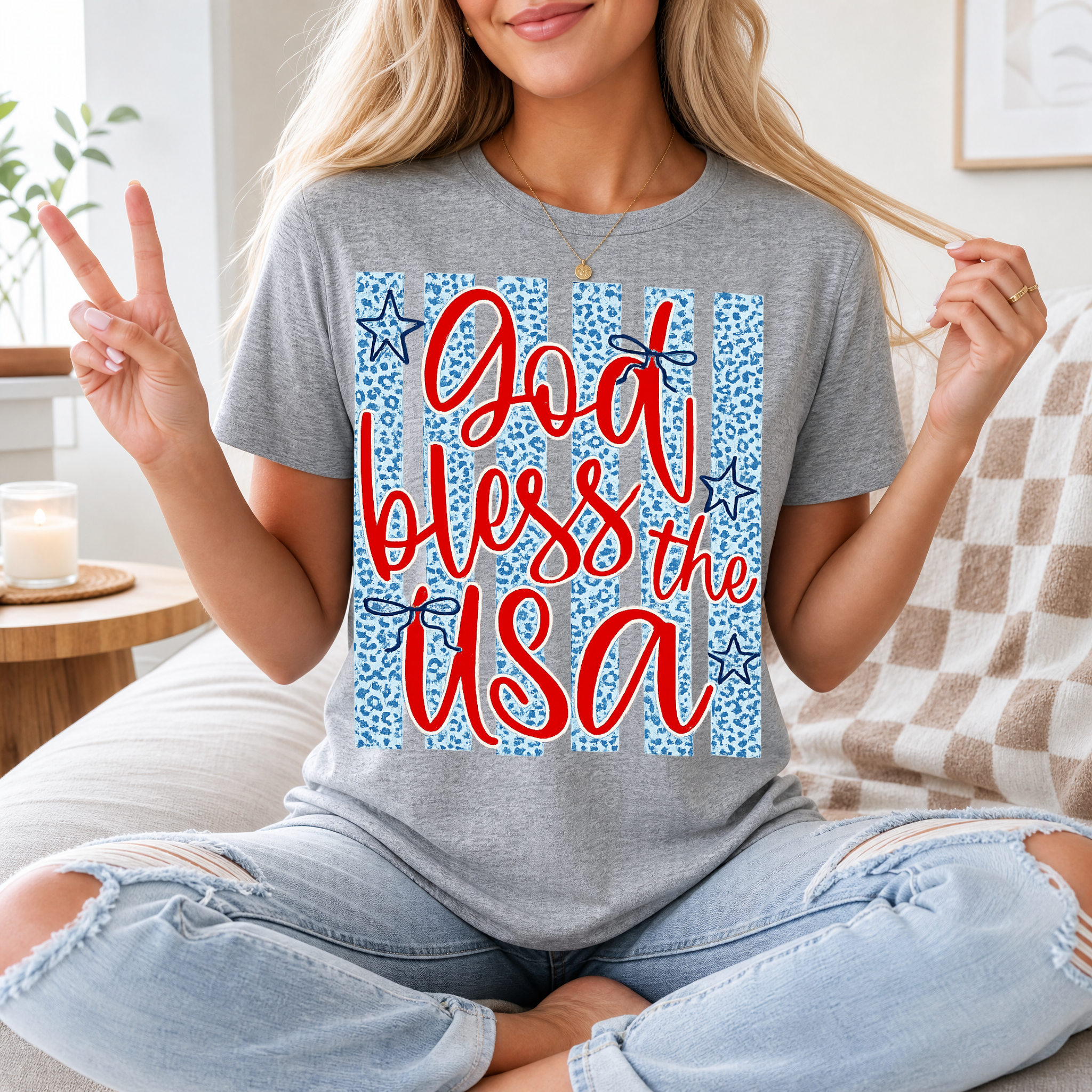 God Bless The USA Cheetah Blue Premium Graphic Tee
