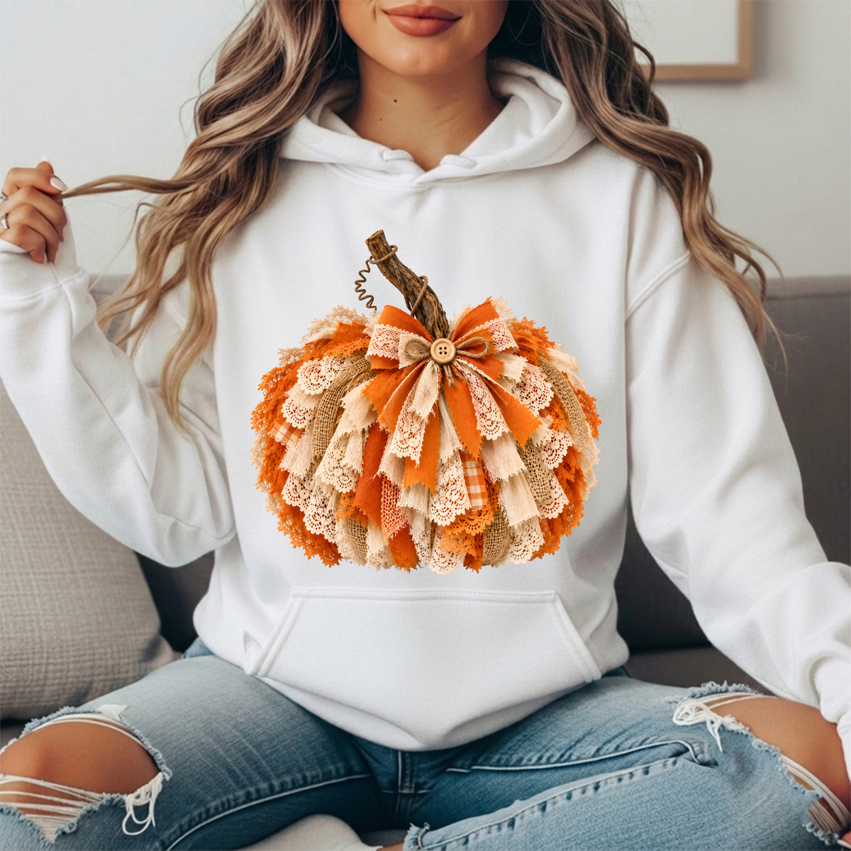 Rustic Lace & Burlap Pumpkin Graphic Hoodie