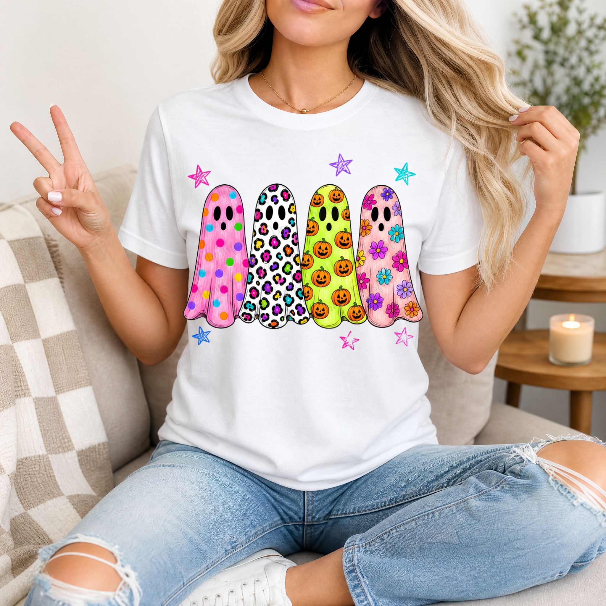 Neon Trendy Patterned Ghost Premium Graphic Tee