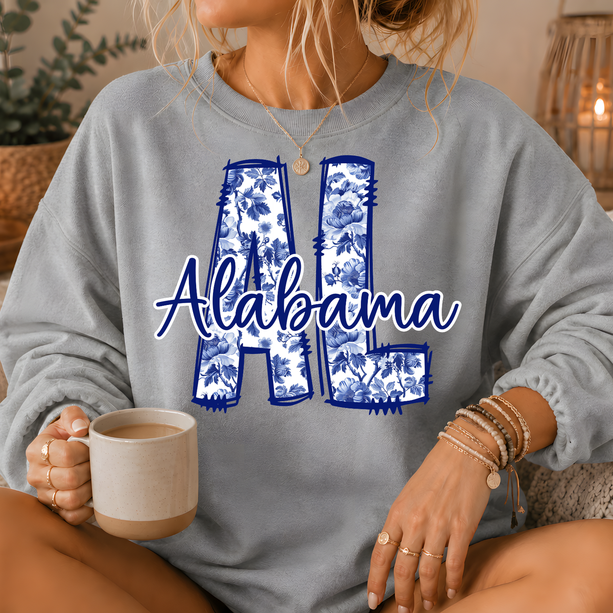 Alabama Blue Floral AL Crewneck Sweatshirt