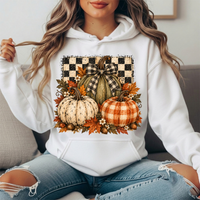 Rustic Fall Pumpkins Buffalo Check Bow Graphic Hoodie