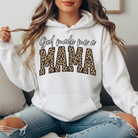 God Made Me a Mama Leopard Print Graphic Hoodie