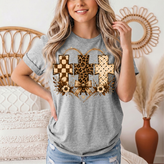 Christian Cross Trio Floral & Bow Graphic Tee