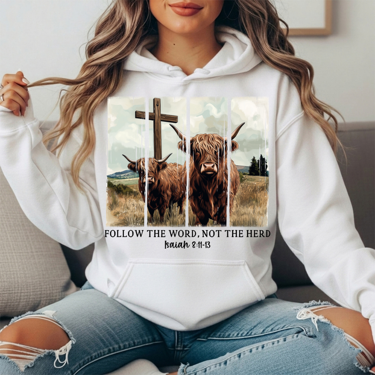 Follow the Word Not the Herd Highland Cow Graphic Hoodie