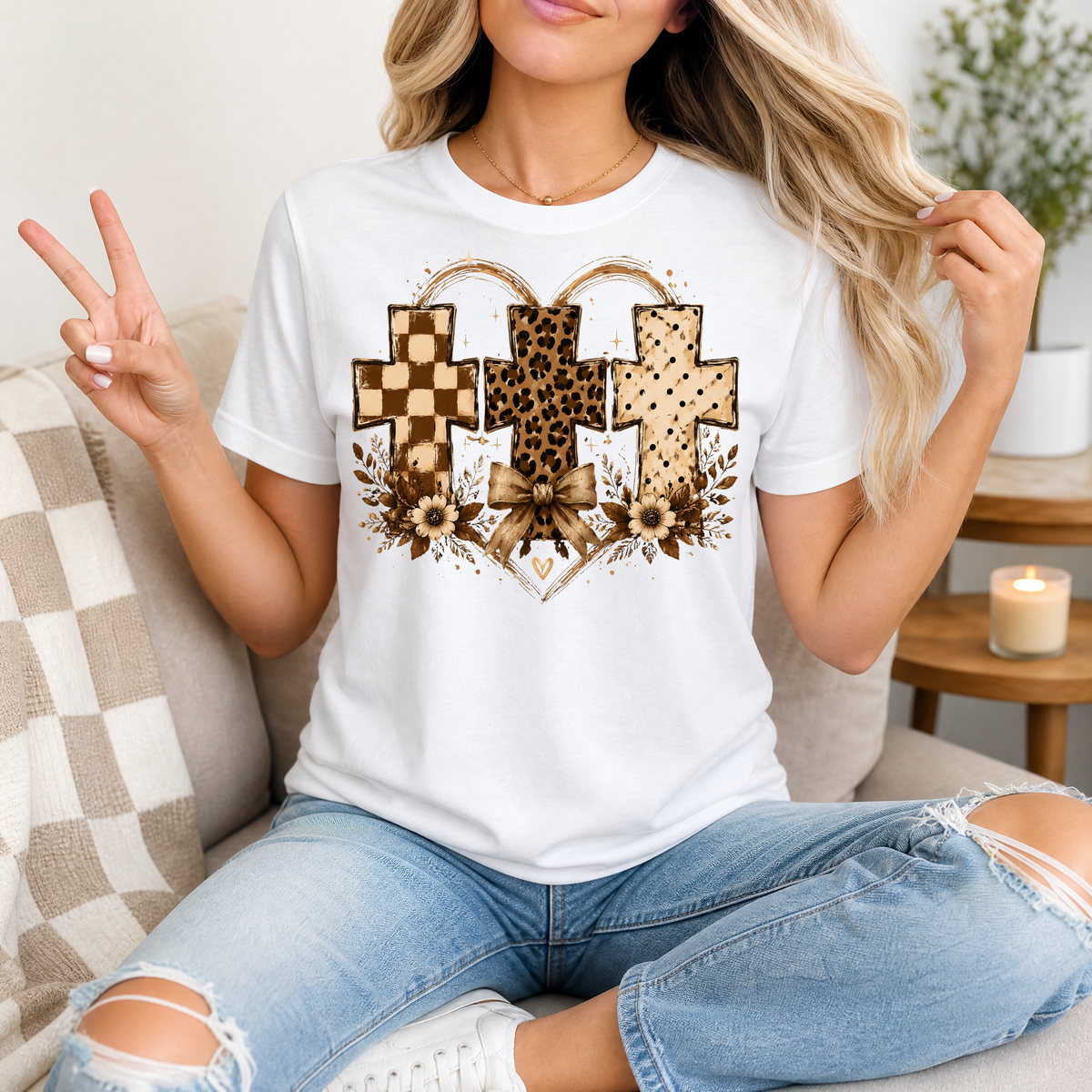 Christian Cross Trio Floral & Bow Graphic Tee