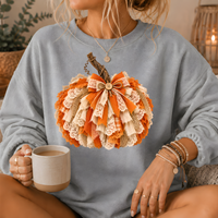 Rustic Lace & Burlap Pumpkin Graphic Crewneck Sweatshirt